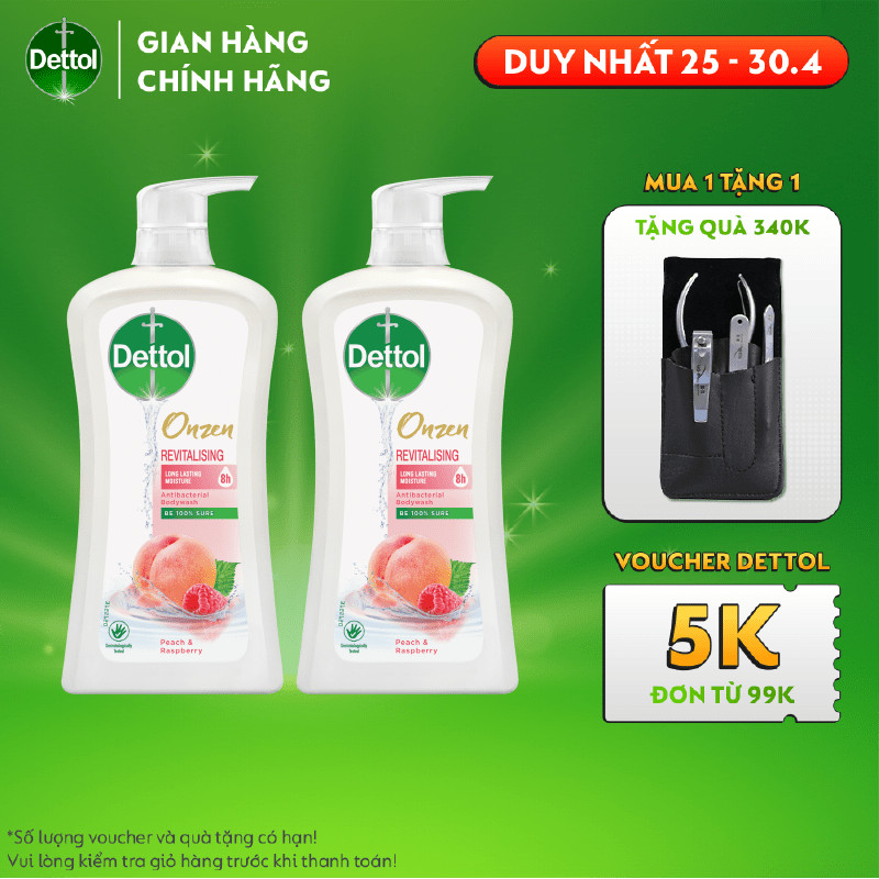 COMBO 2 SỮA TẮM DETTOL ONZEN DƯỠNG DA ĐÀO & PHÚC BỒN TỬ 950g