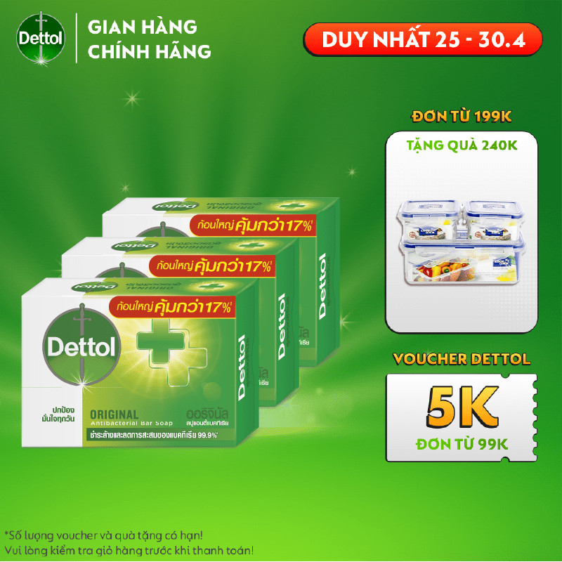 Combo 3 xà phòng Dettol kháng khuẩn 100G x 3