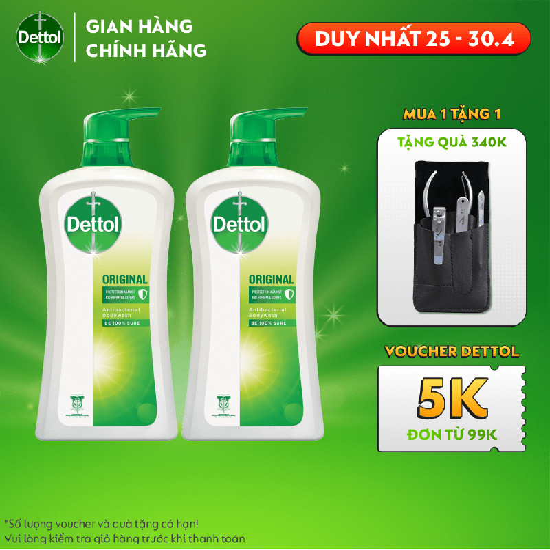 Combo 2 chai sữa tắm Dettol diệt khuẩn - Chai 950g