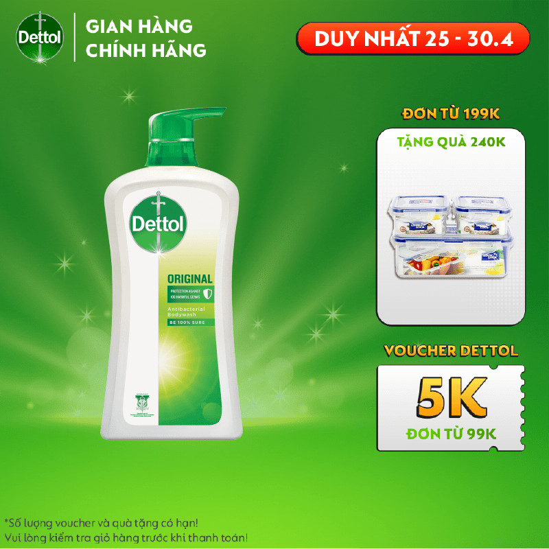 [Mã FMCGDET81 - 8% đơn 150k] Sữa tắm Dettol kháng khuẩn - Chai 950g