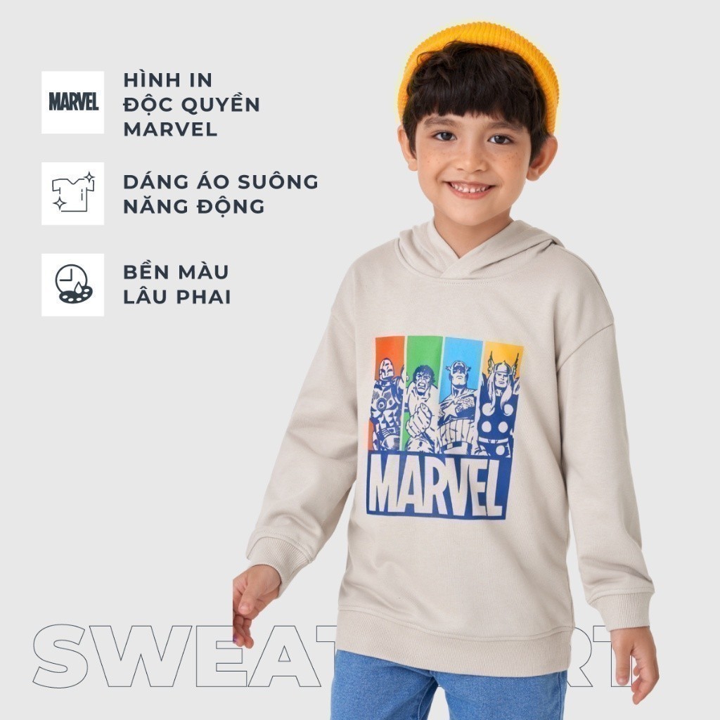 Áo nỉ bé trai CANIFA áo hoodie có mũ in hình nhân vật Marvel 2TW23W008