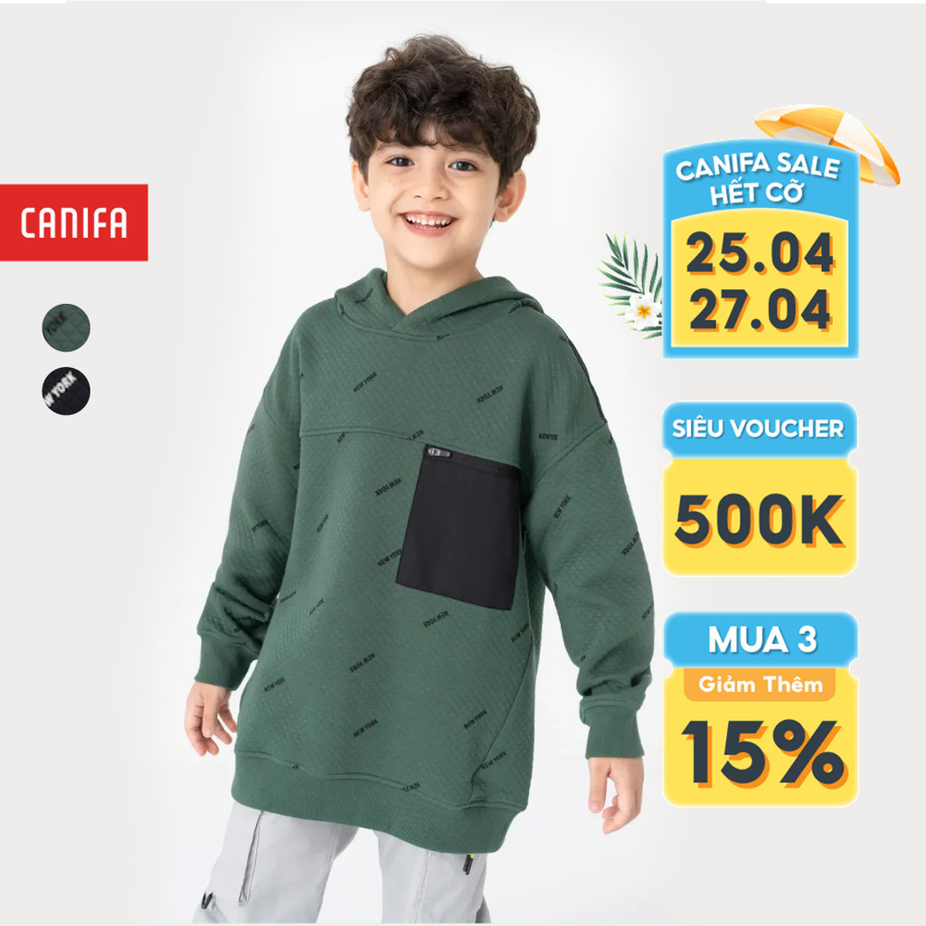 Áo nỉ bé trai CANIFA áo hoodie có mũ in họa tiết 2TW23W007