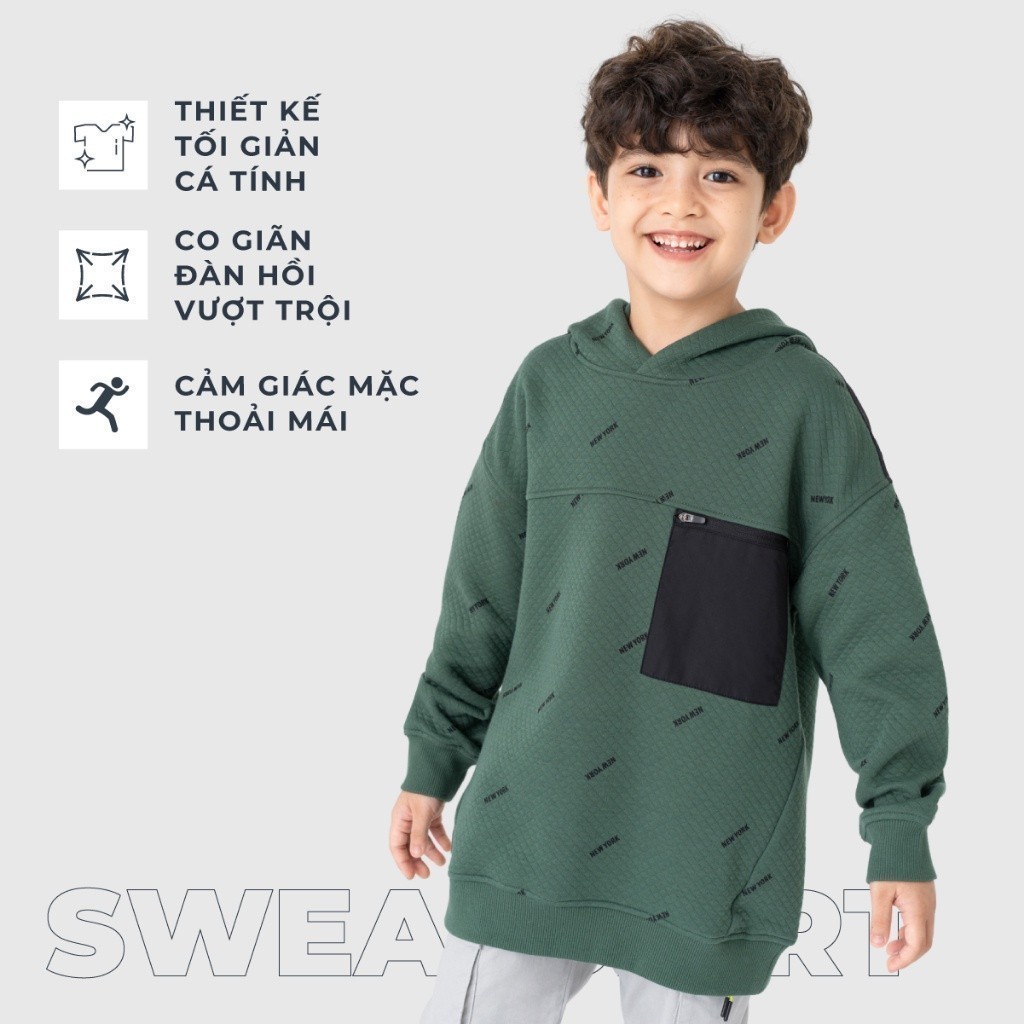 Áo nỉ bé trai CANIFA áo hoodie có mũ in họa tiết 2TW23W007