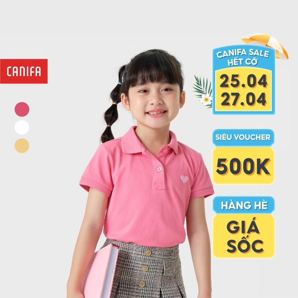 Áo polo bé gái CANIFA in nhỏ chất liệu cotton pha, cổ bẻ tay cộc 1TP23S005