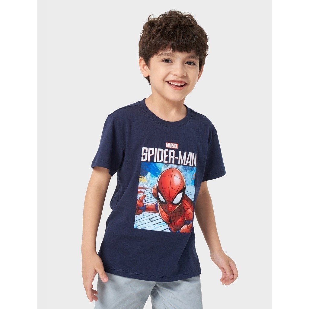 Áo phông bé trai CANIFA in Spiderman 100% cotton, cổ tròn tra bo, tay cộc 2TS23S013