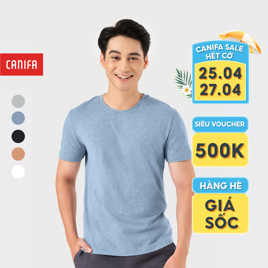 Áo phông nam cổ tròn CANIFA chất liệu cotton co giãn, phom regular cổ tròn ML23 8TS22A004