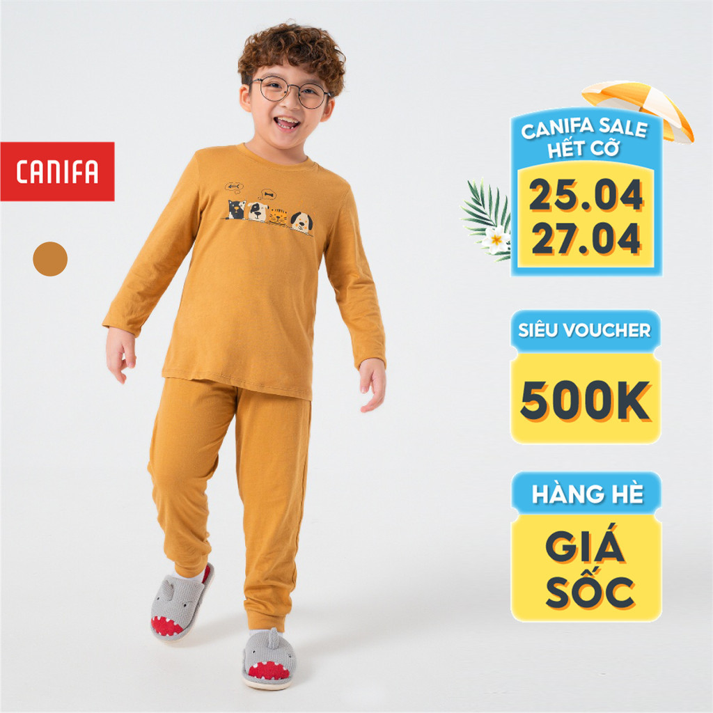 Bộ đồ bé trai CANIFA chất liệu cotton áo thun dài tay quần dài 2LS22W023