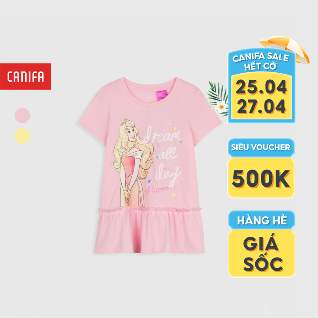 [WABRCNF141 - 10% tối đa 30K - ĐH từ 99K] Áo phông bé gái cotton gấu nhún bèo, in hình công chúa Disney CANIFA 1TS20S013