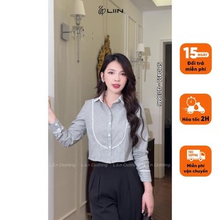Áo Sơ Mi Nữ Dáng Lửng Phối Ngực Họa Tiết Kể Liin SMD411PRI-S24