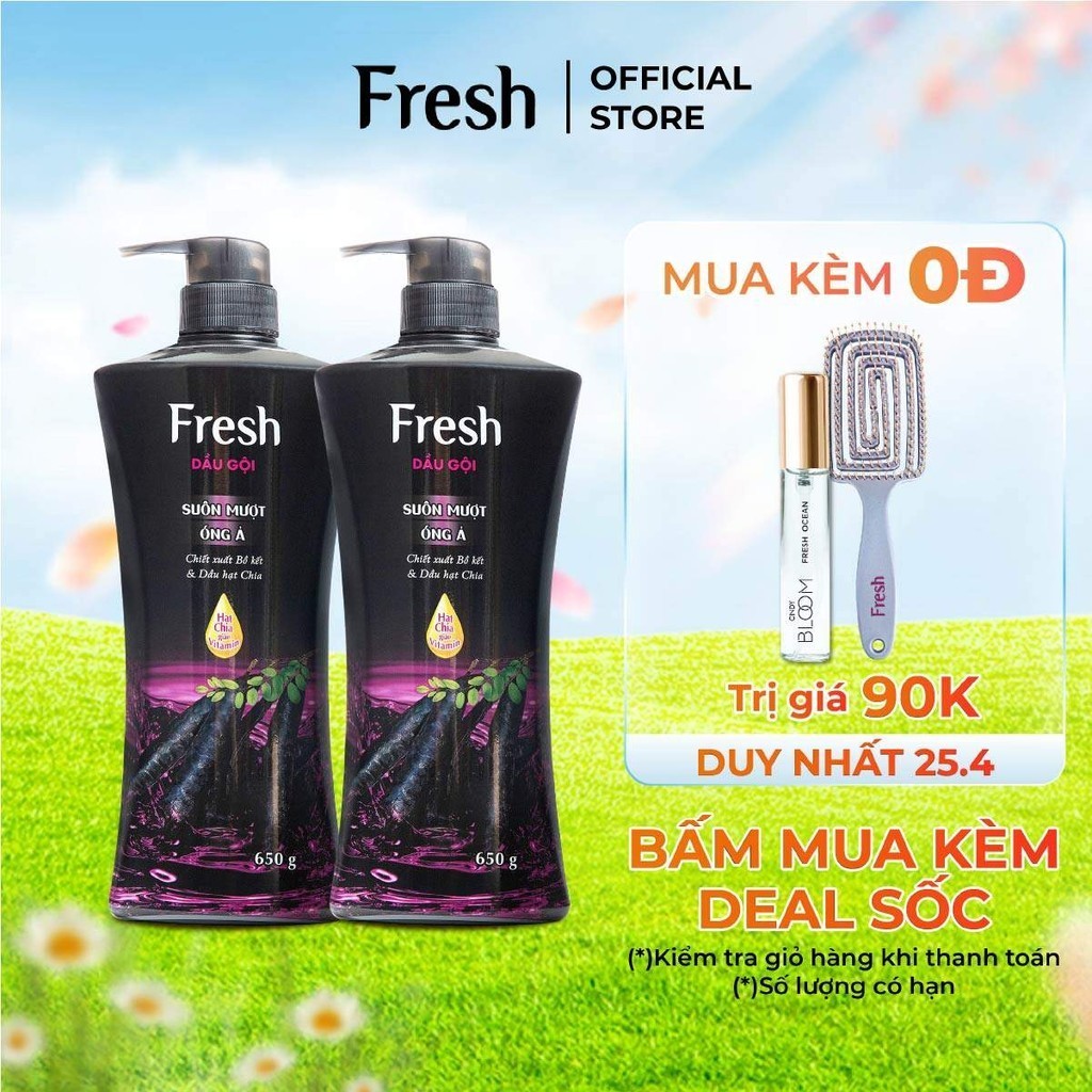 [25.4 - BẤM KÈM DEAL SỐC - NHẬN QUÀ 0Đ] Combo 2 chai Dầu gội Fresh chiết xuất Bồ kết Suôn mượt óng ả 650g/chai