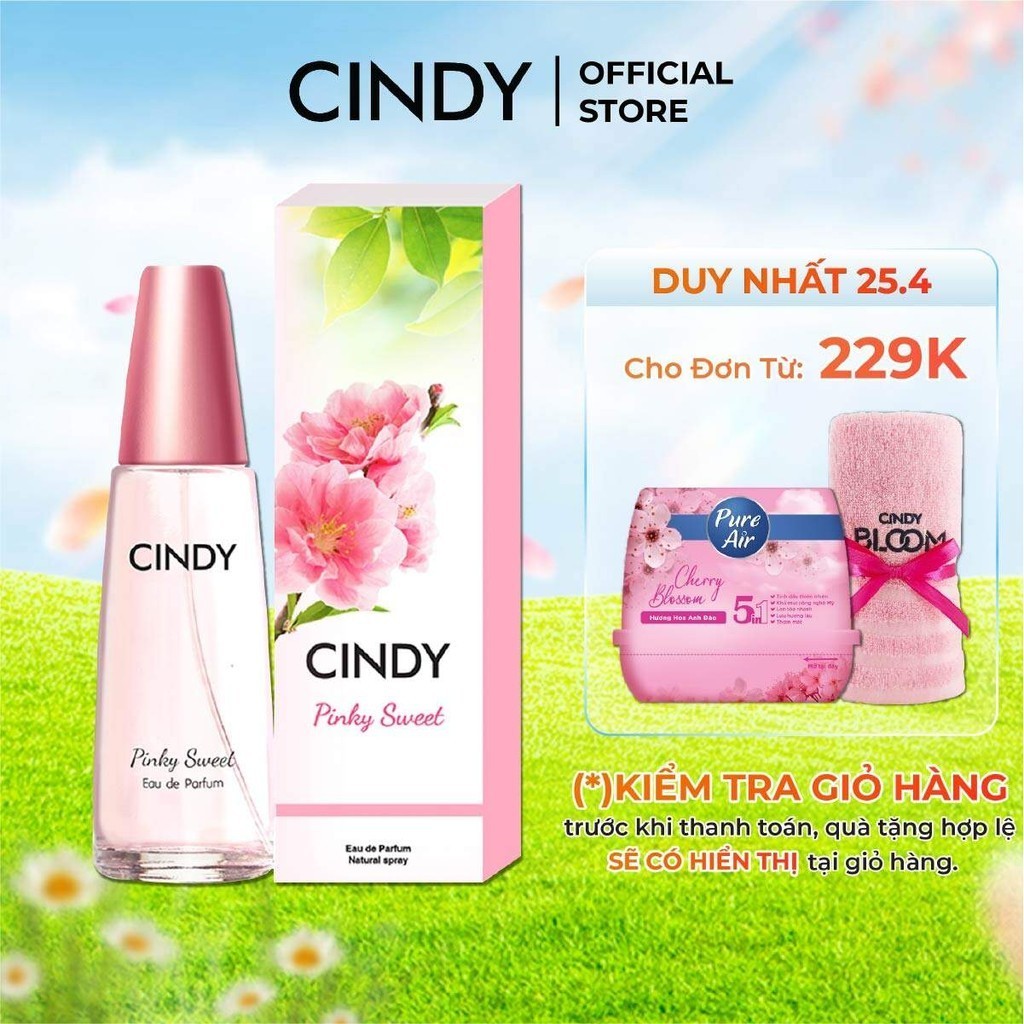 [25.4 - ĐƠN 229K - NHẬN QUÀ 0Đ] Nước hoa nữ Cindy Pinky Sweet mùi hương ngọt ngào trẻ trung 50ml