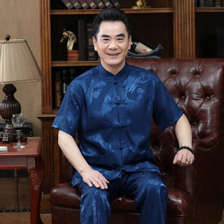 Bộ đồ mùa hè cho nam trung niên và người già quần áo ngắn tay cỡ lớn cho bố ông nội 60-70-80 tuổi