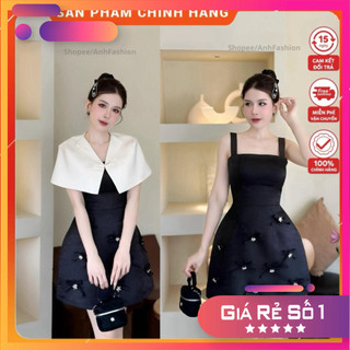 đầm thiết kế - Set đầm 2 dây kèm áo choàng sang chảnh - đầm dự tiệc đính đá kèm áo choàng