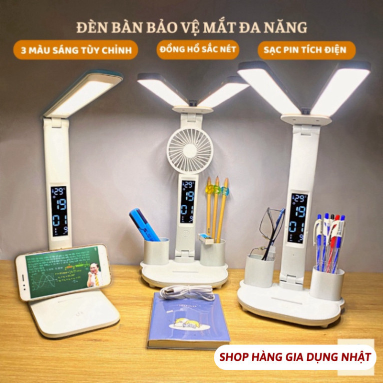 Đèn LED Để Bàn Đa Năng, Đèn Học Để Bàn Chống Cận Cao Cấp Với 3 Màu Sáng Và Đồng Hồ LCD Sắc Nét  HOT