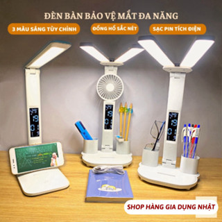 Đèn LED Để Bàn Đa Năng, Đèn Học Để Bàn Chống Cận Cao Cấp Với 3 Màu Sáng Và Đồng Hồ LCD Sắc Nét  HOT