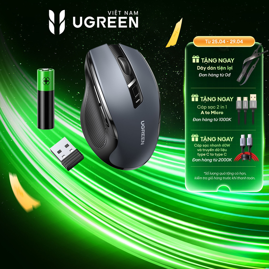 Chuột không dây (Bluetooth 5.0) 2.4G Ugreen MU006 Chế Độ Kép Chuột Erg