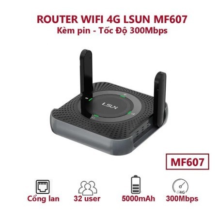 Router Wifi 4g Lsun Mf607 Tốc Độ 300mbs- 2 Anten- 32 User- Có Lan