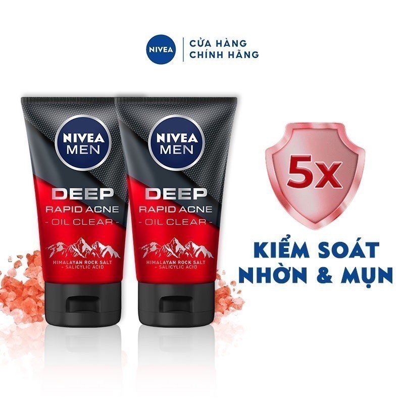 Bộ 2 Chai Sữa Rửa Mặt Nivea Men Deep Rapid Acne Oil...