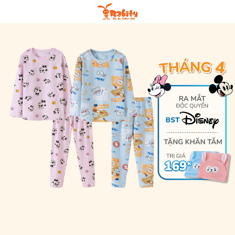 Bộ quần áo dài tay bộ thun cotton mỏng mùa se lạnh thu đông chất dày vừa cho bé trai/bé gái Rabity (nhiều mẫu) 92732