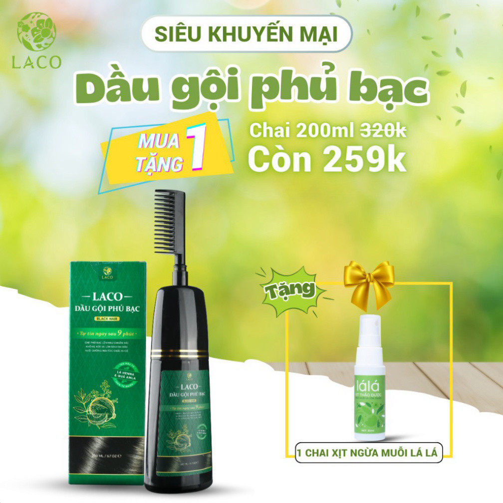 Dầu Gội Phủ Bạc Laco Black Hair 200ml giúp tóc đen tự tin sau 9 phút