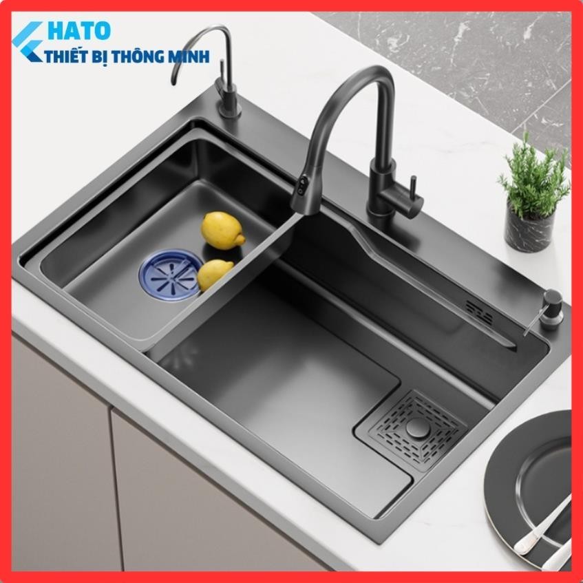 Chậu Rửa Bát 1 Hố Hato Inox 304 Kích Thước 75*45cm, Bồn Rửa Chén 1 Ngăn Lớn Nano Chống Xước Kèm Chậu Nhỏ, Thớt, Xiphong