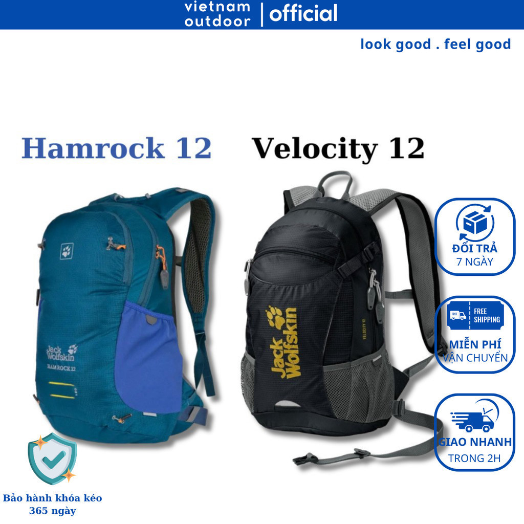 Balo Leo Núi Du Lịch JACK WS HAMROCK - VELOCITY 12L Có Đai Trợ Lực Kèm Áo Mưa Ngăn Chính Lớn Dung Tích Nhỏ