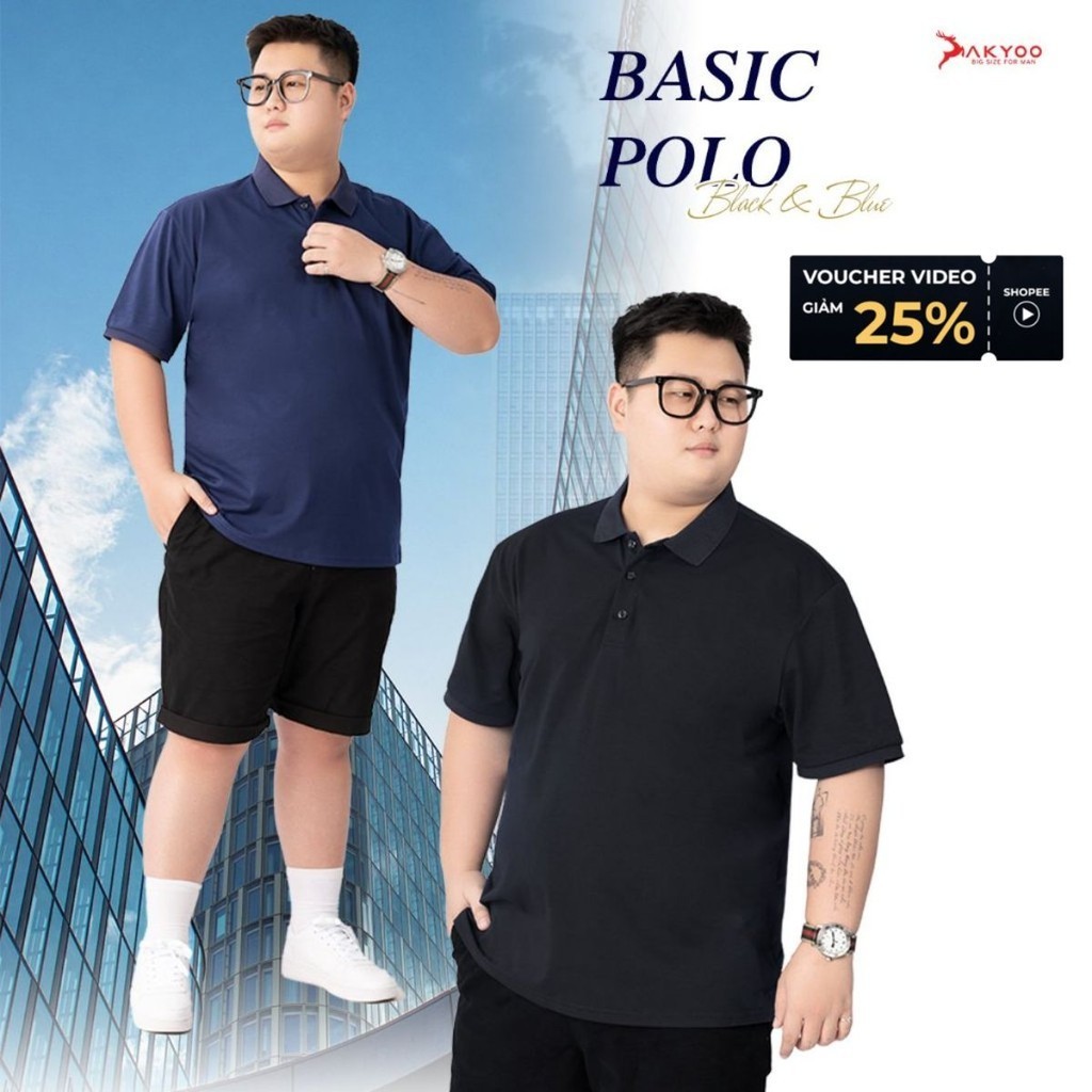 Áo Polo Nam Bigsize 80-140KG AKYOO Cao Cấp Cotton Co Giãn, Thâm Hút Mồ Hôi, Áo Polo Bigsize- PL DEN SP-PL THAN SP