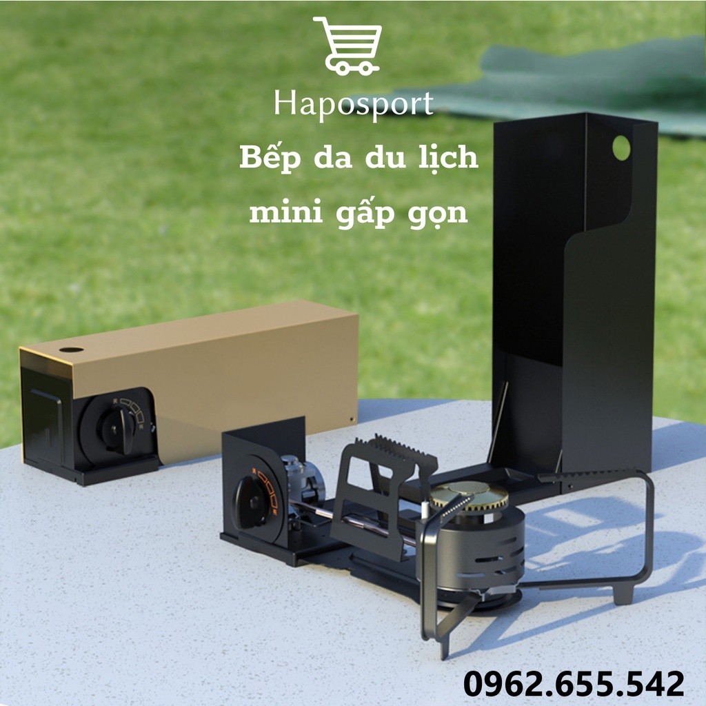 Bếp gas du lịch mini gấp gọn, Bếp ga mini đem dã ngoại chất liệu hợp kim cáo cấp chống rỉ