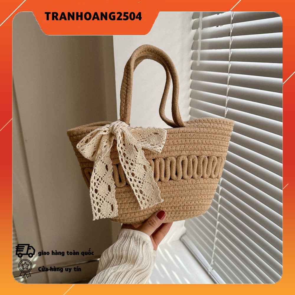 CÓ SẴN Túi Dệt Cói Thời Trang Đi Biển Phong Cách Hàn Quốc Cho Nữe