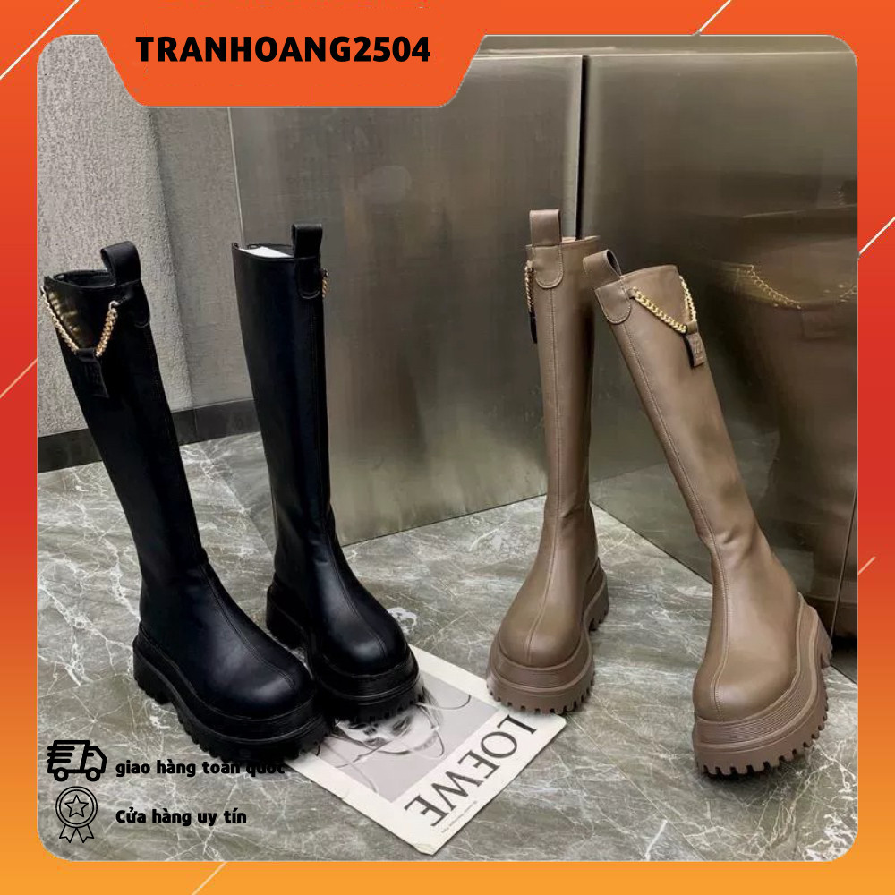 Giày Bốt Da Đế Dày 4-5CM Tăng Chiều Cao Phong Cách Anh Quốc - 23-322 Thời Trang 2023 Cho Nữ