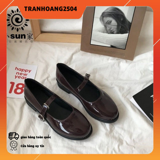Có sẵn giày vintage hai màu nâu đen da bóng có ảnh thật cuối