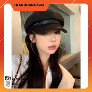Mũ beret Màu Đen Phong Cách retro Nhật Bản Cao Cấp mũ chữ minmin