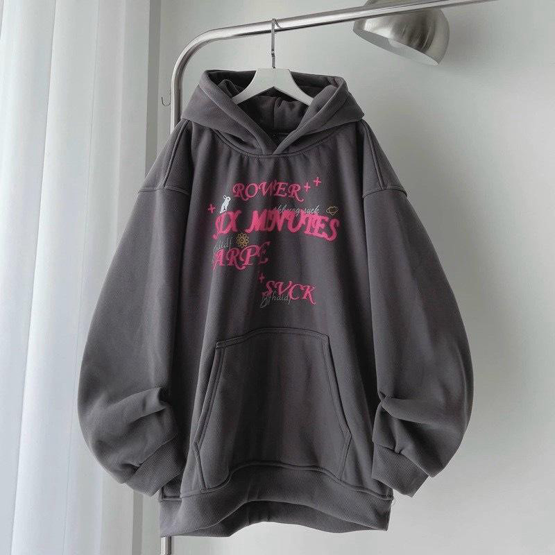 ÁO KHOÁC HOODIE UNISEX NAM NỮ HOẠ TIẾT CHỮ HỒNG SIÊU XINH THỜI TRANG SIÊU CUTE Top Đen