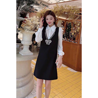 (HÀNG NHẬP ) VÁY ĐẦM SƠ MI SUÔNG GIẢ YẾM - ĐÍNH ĐÁ KẾT NƠ XINH XẮN   ( M 4201924 )
