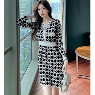 (HÀNG NHẬP) VÁY LEN DỆT KIM QUẢNG CHÂU CAO CẤP