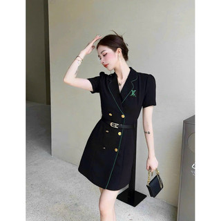 ( HÀNG QUẢNG CHÂU SIÊU CẤP) ĐẦM VEST HÈ 2023 - VIỀN XANH LOGO LV - KÈM NỊT CỰC KÌ TÔN DÁNG