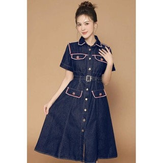 ( HÀNG NHẬP SIÊU CẤP) VÁY ĐẦM SƠ MI JEAN - VIỀN CÁCH ĐIỆU ( 55081023)