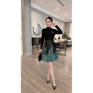 ( HÀNG NHẬP) VÁY ĐẦM LEN THUN PHỐI GẤM - DÁNG XÒE SANG CHẢNH ( 4200223)