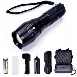 Đèn pin mini siêu sáng, đèn led XML T6 full box hộp kèm pin và sạc vỏ kim loại chắc chắn, chống nước an toàn