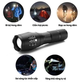 Đèn pin mini siêu sáng, đèn led XML T6 full box hộp kèm pin và sạc vỏ kim loại chắc chắn, chống nước an toàn