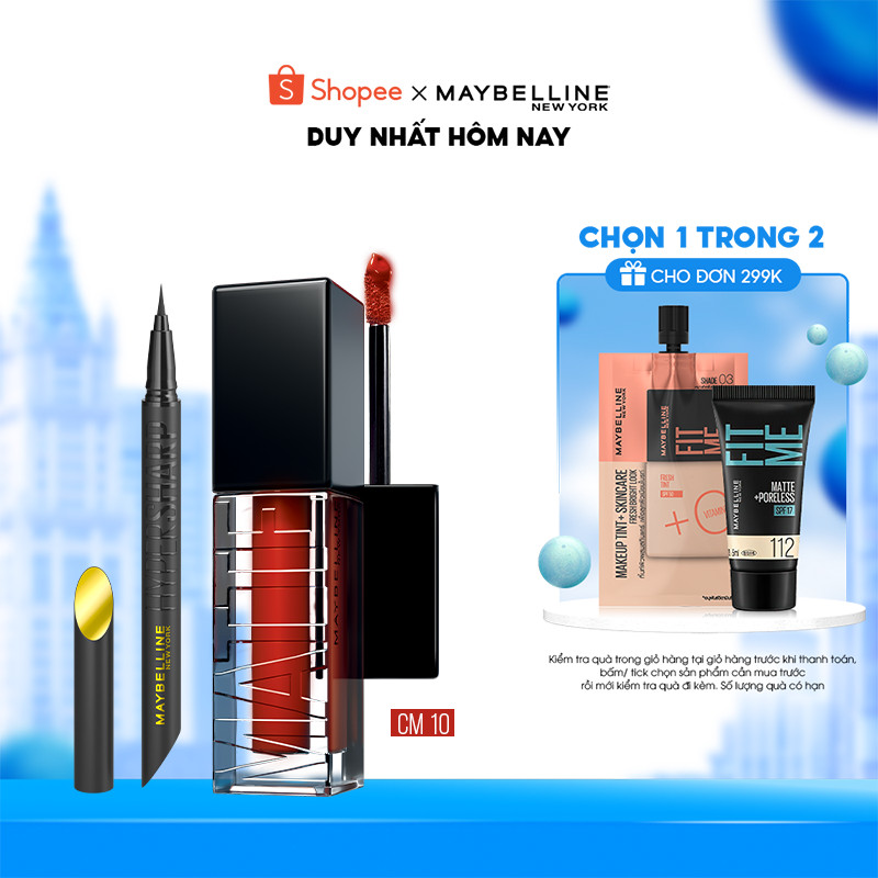 [Bộ Trang Điểm] Bút Kẻ Mắt Nước Siêu Sắc Mảnh HyperSharp Liner + Son Kem Mịn Lì Cushion Mattes Maybelline New York