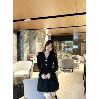 Váy nữ dự tiệc dạ đen cổ sơ mi thiết kế YESSY DRESS  JOLIE LOFT, đầm dáng ngắn sang trọng đi chơi