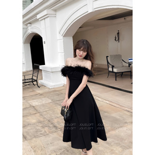 Váy nữ dự tiệc trễ vai lông thiết kế Beli Dáng Dài JOLIE LOFT, đầm dáng dài sang trọng đi chơi