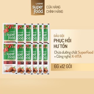  Dây gói dầu gội LASHE SUPERFOOD phục hồi hư tổn 6gx12gói
