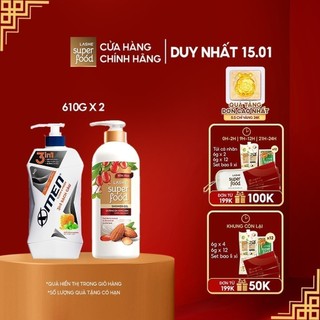 Combo Tắm Gội Dưỡng 3in1 X-Men Clean & Fresh 610g + Sữa tắm Lashe Superfood dưỡng da sáng mịn 610g