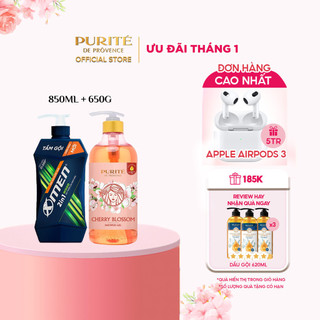  Combo Sữa tắm thiên nhiên Purite Anh Đào 850ml + Tắm gội Xmen 2in1 Wood 650g