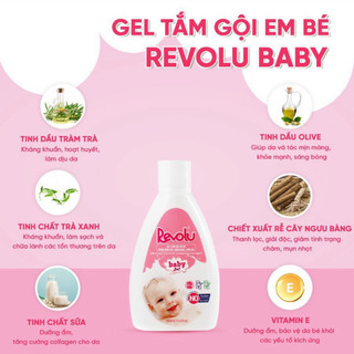 Sữa tắm gội lành tính Revolu Baby cho bé hương thơm dịu nhẹ giúp bảo vệ da trẻ chai hồng 150ml