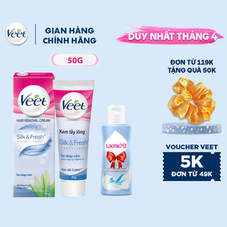 Combo Tuýp kem tẩy lông Veet cho da nhạy cảm 50g và Dung dịch vệ sinh phụ nữ Latacyd Pearly Intimate 60ml