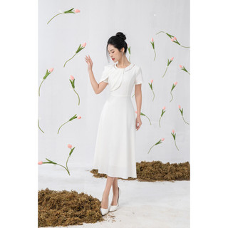 Đầm tiệc cổ đính đá, xếp ly 1 bên tay MMOutfit DA1223012