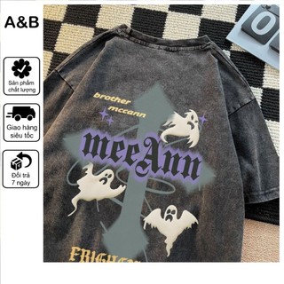 NEMO Áo thun thương hiệu địa phương phong cách Mỹ chéo in cotton unisex ngắn tay áo thun 240309